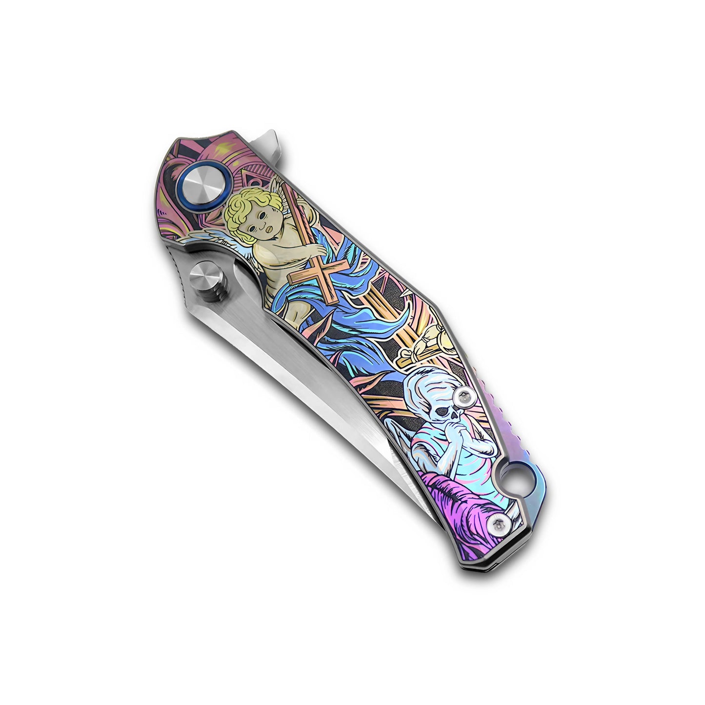 VORIXN Flipper & Thumb Stud Knife Titanium-Engraved Anodized Coloring Handle (4.0" VG10 Blade) KB009