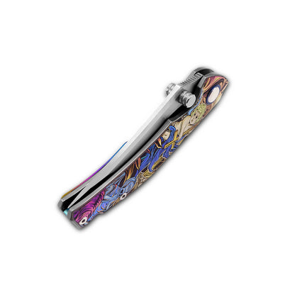 VORIXN Flipper & Thumb Stud Knife Titanium-Engraved Anodized Coloring Handle (4.0" VG10 Blade) KB009