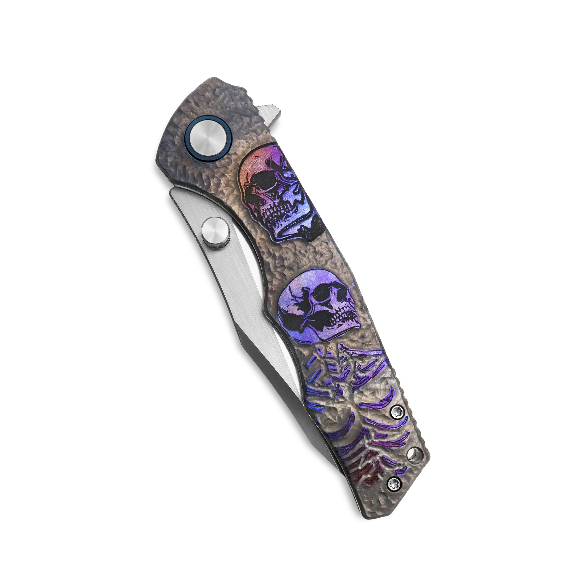 Folded VORIXN Skull Titanium knife showing non-clip side