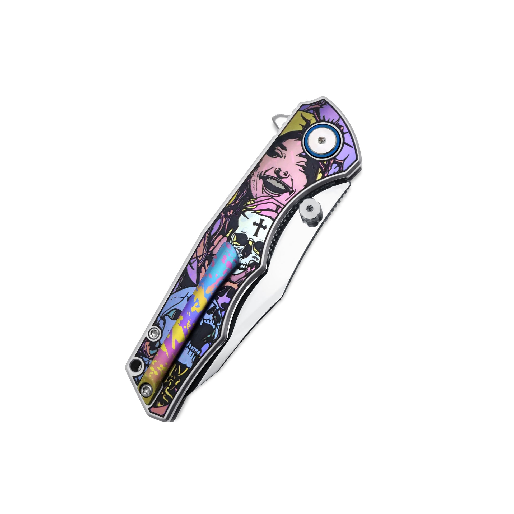 Closed clip side view of VORIXN KB015 flipper knife showing pocket clip and anodized handle finish