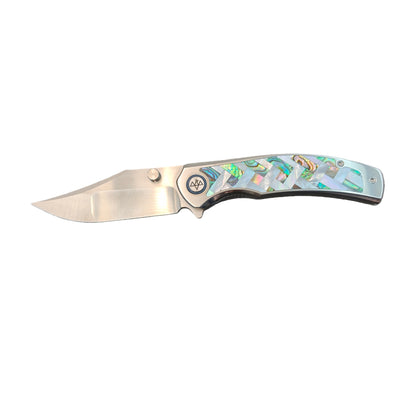VORIXN "Ocean Mirage" Flipper & Thumb Stud Knife Mother-of-pearl Inlaid Titanium Handle (3.9" M390 Blade) KB066