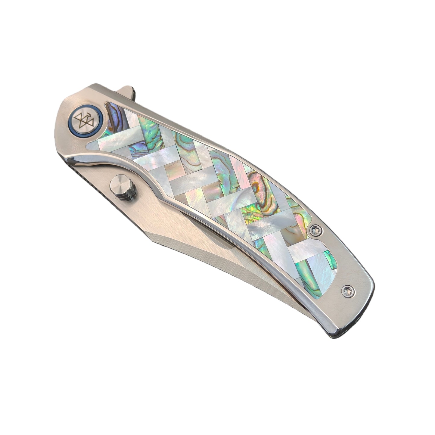 VORIXN "Ocean Mirage" Flipper & Thumb Stud Knife Mother-of-pearl Inlaid Titanium Handle (3.9" M390 Blade) KB066