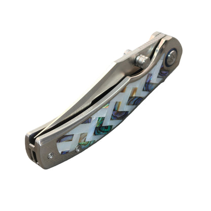 VORIXN "Ocean Mirage" Flipper & Thumb Stud Knife Mother-of-pearl Inlaid Titanium Handle (3.9" M390 Blade) KB066