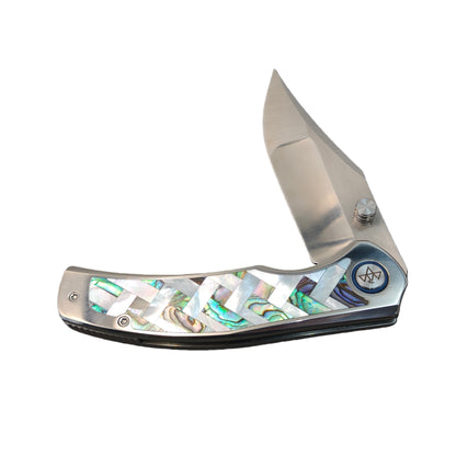 VORIXN "Ocean Mirage" Flipper & Thumb Stud Knife Mother-of-pearl Inlaid Titanium Handle (3.9" M390 Blade) KB066